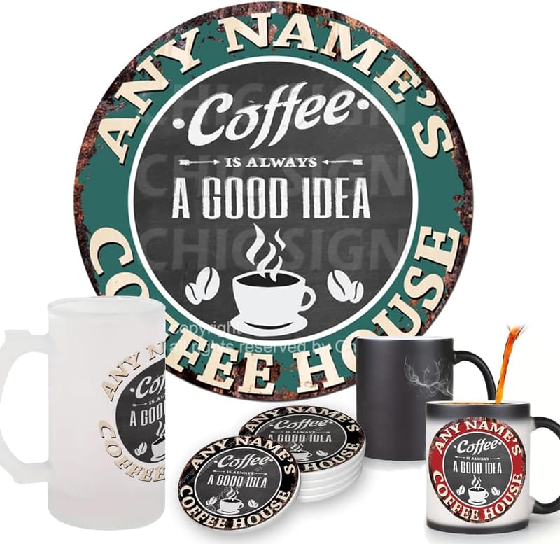 Custom Personalized Rustic Coaster for Coffee Shop Decor