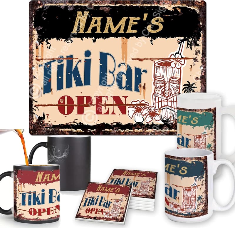 Personalized Tiki Bar Metal Sign for Home or Pub Decor