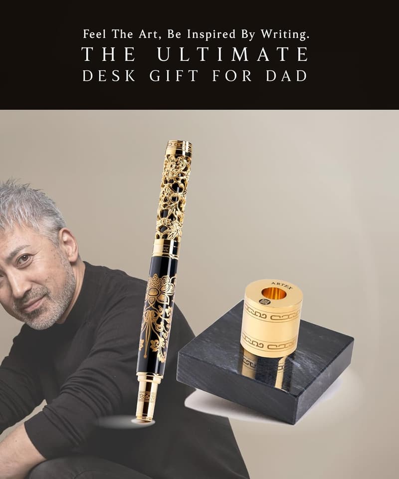 Luxury Rollerball Pen Set with Stand - Solid Metal & Marble