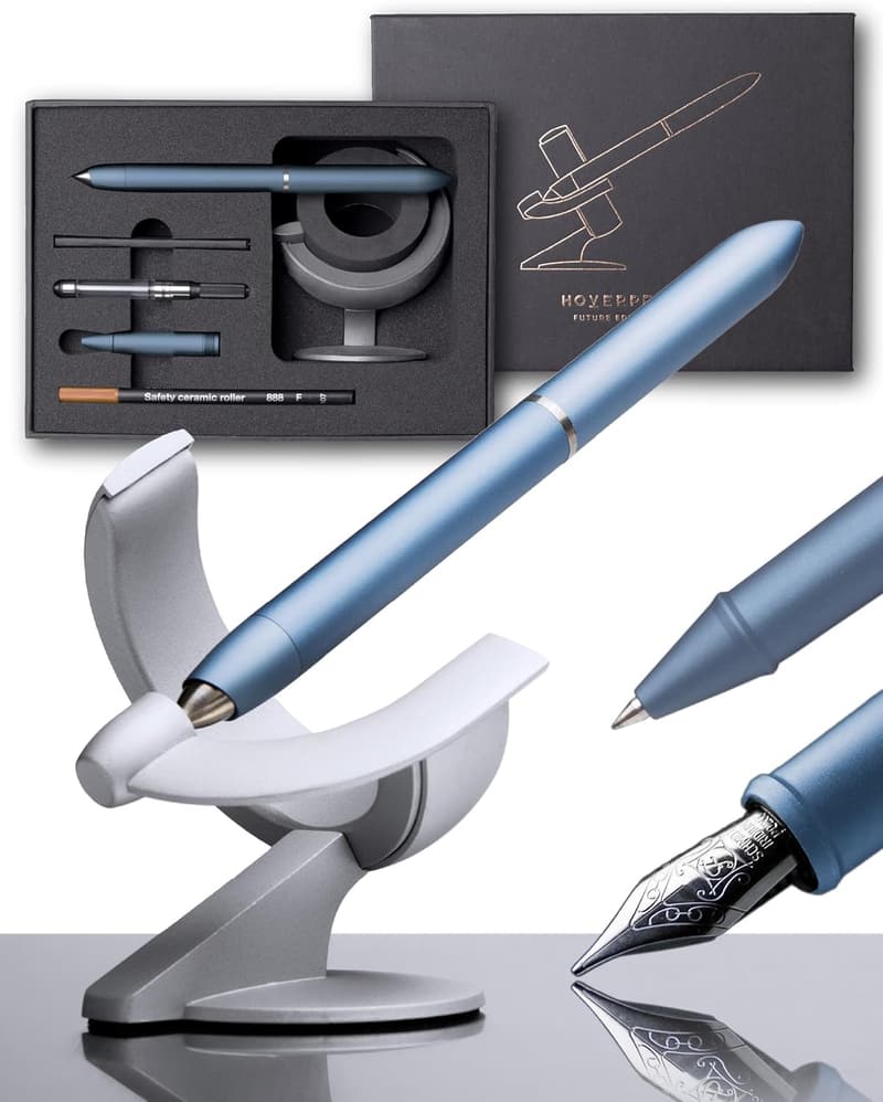 Luxury Futuristic Hoverpen Set - Fountain & Rollerball Pens, Mist Blue