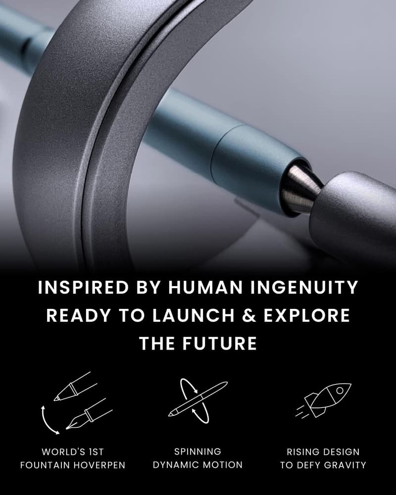 Luxury Futuristic Hoverpen Set - Fountain & Rollerball Pens, Mist Blue