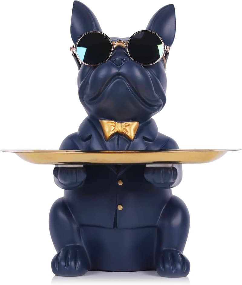 Navy Blue Bulldog Resin Tray - Modern Art Storage Holder