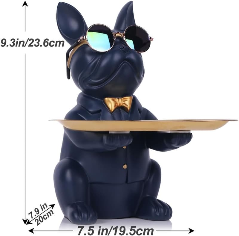 Navy Blue Bulldog Resin Tray - Modern Art Storage Holder