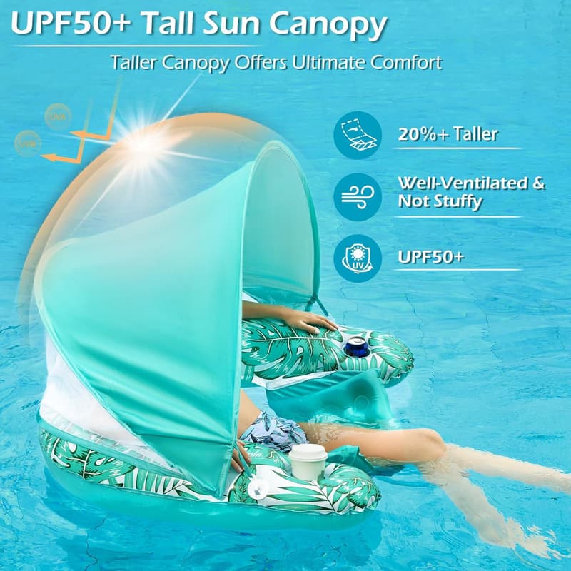 Inflatable Pool Float Chair with Canopy and Cup Holders