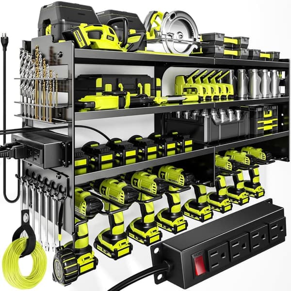 Heavy-Duty Wall-Mount Tool Organizer with Charging Station