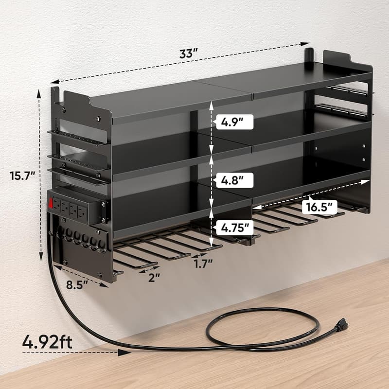 Heavy-Duty Wall-Mount Tool Organizer with Charging Station