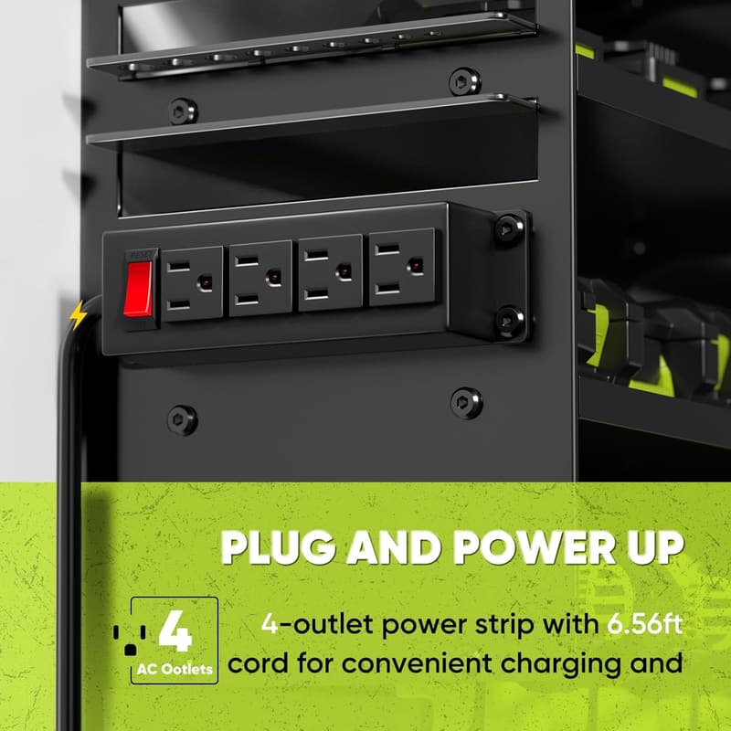Heavy-Duty Wall-Mount Tool Organizer with Charging Station
