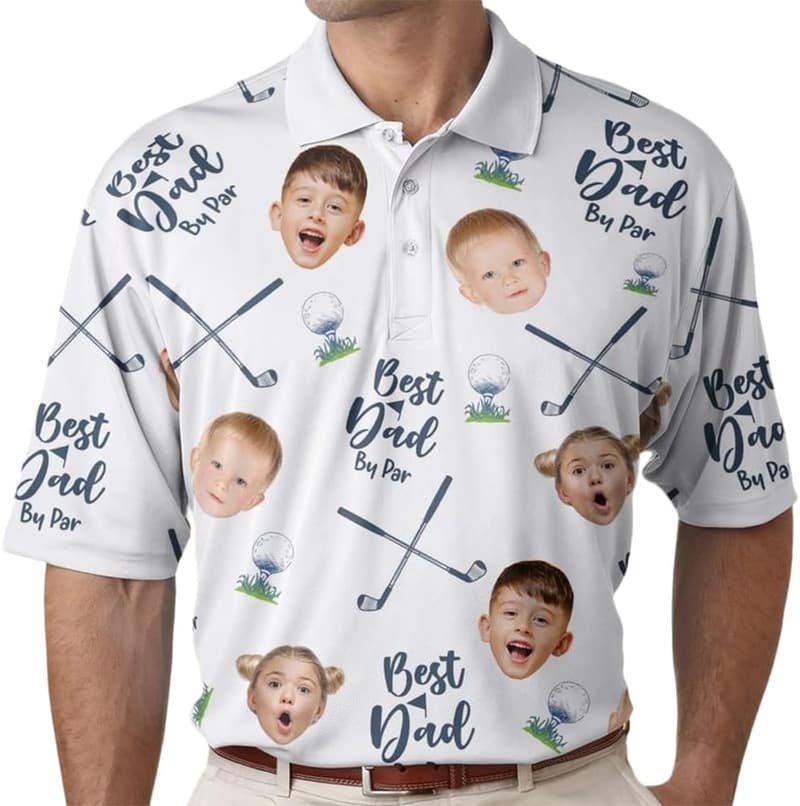 Dad Golf Polo Shirt with Kids' Faces - Perfect Gift for Fathers