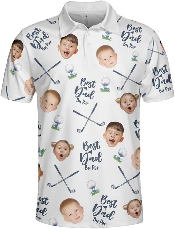 Dad Golf Polo Shirt with Kids' Faces - Perfect Gift for Fathers
