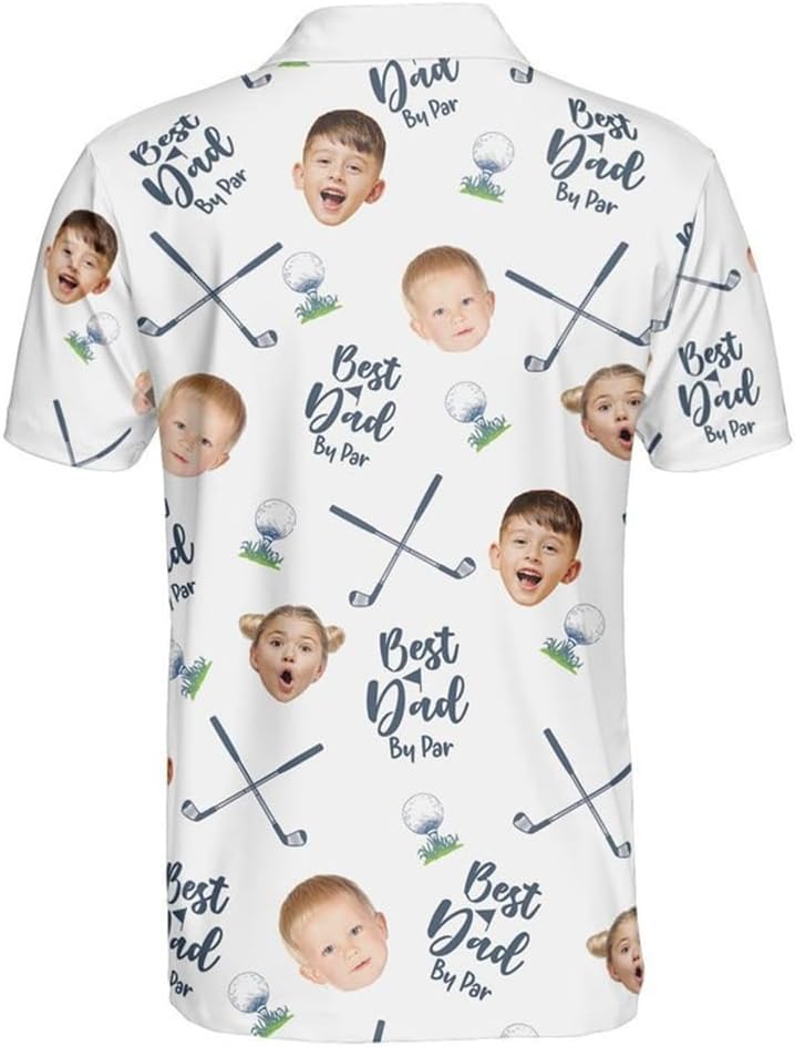 Dad Golf Polo Shirt with Kids' Faces - Perfect Gift for Fathers