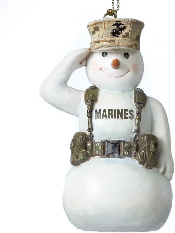 USMC Christmas Ornament - Saluting Snowman Design