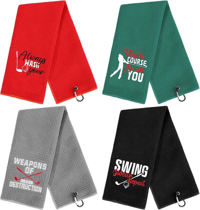 Funny Golf Towels Set with Clips - Ideal Golf Gifts for Men & Women