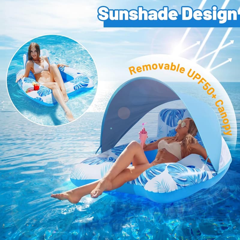 XL Inflatable Pool Float with Canopy and Cup Holder