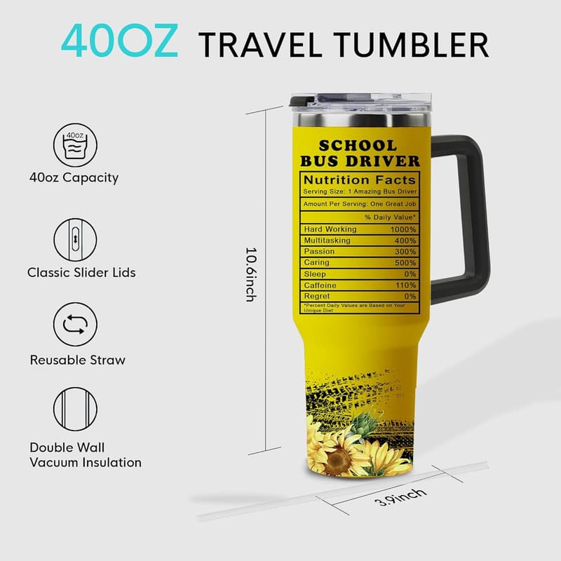 Bus Driver Appreciation 40oz Tumbler with Handle and Straw