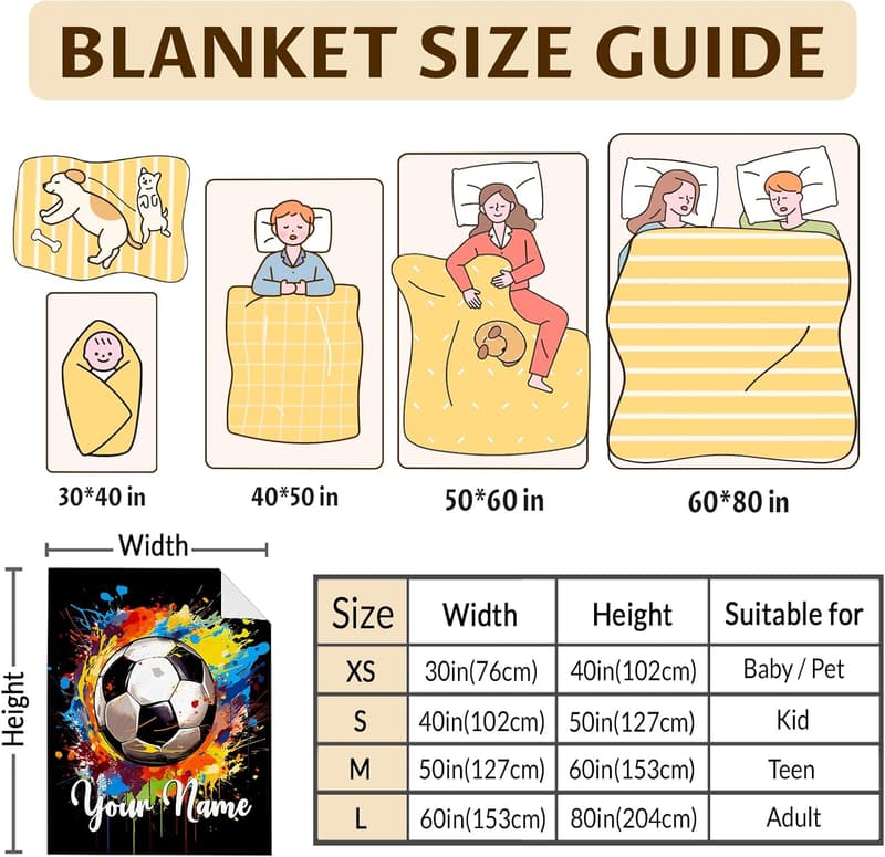Personalized Soccer Blanket for Kids - Soft, Cozy & Warm 50x40 Inches