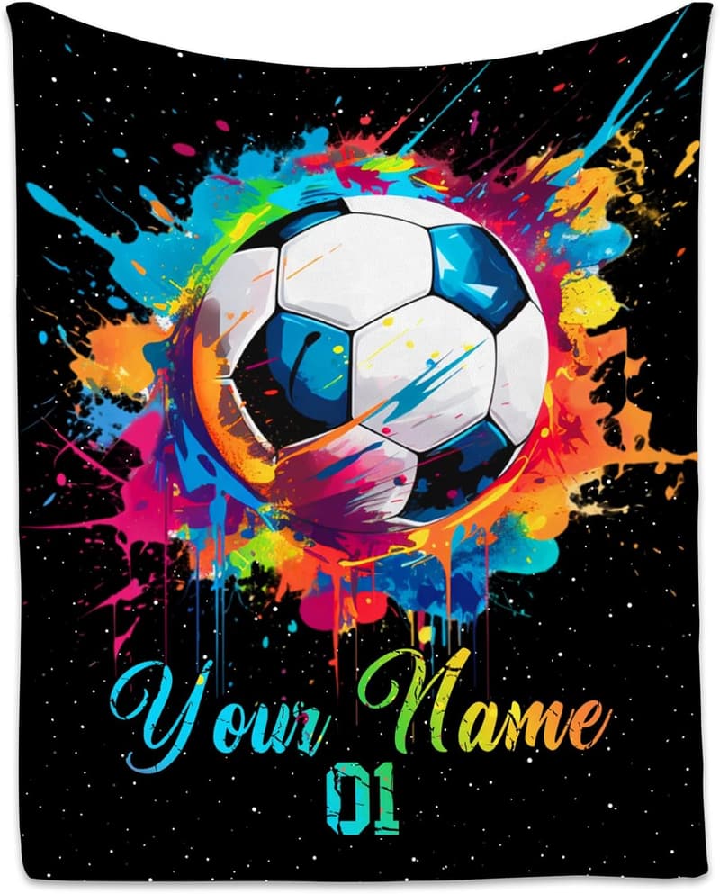 Custom Soccer Blanket for Boys – Personalized Flannel Throw (40x50 Inch)