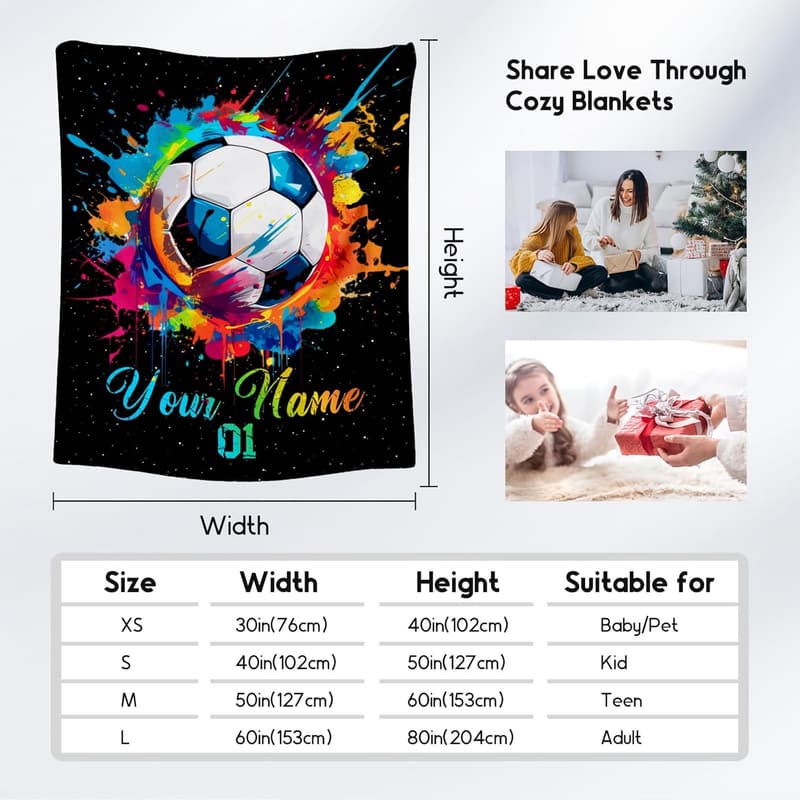 Custom Soccer Blanket for Boys – Personalized Flannel Throw (40x50 Inch)