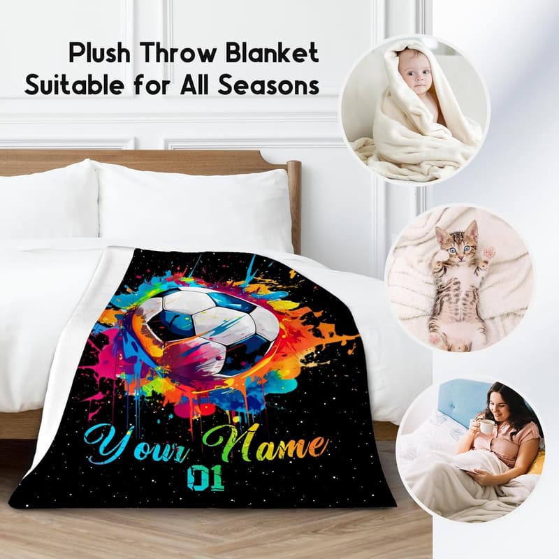 Custom Soccer Blanket for Boys – Personalized Flannel Throw (40x50 Inch)