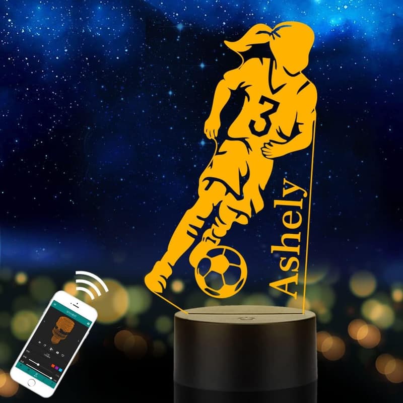 Custom LED Soccer Table Lamp for Girls - Birthday Gift