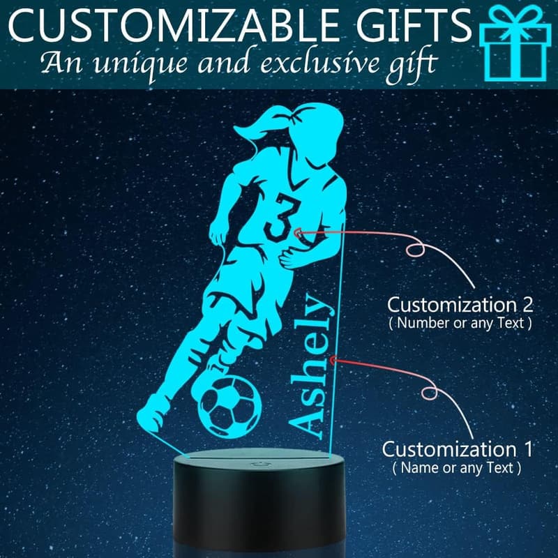 Custom LED Soccer Table Lamp for Girls - Birthday Gift