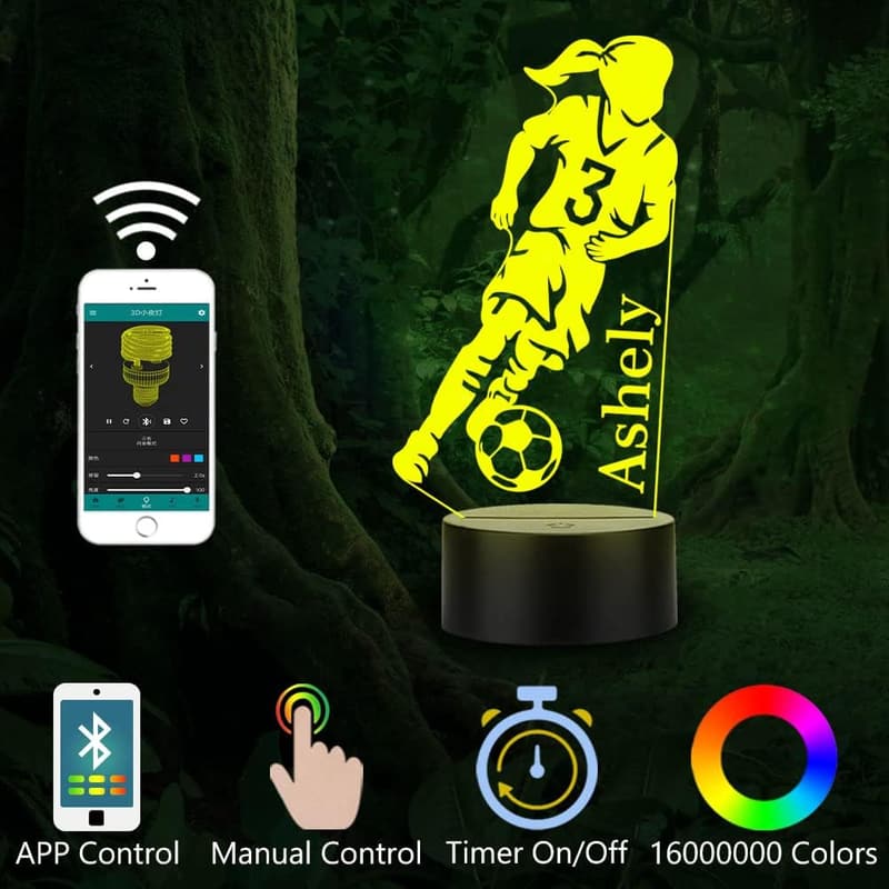 Custom LED Soccer Table Lamp for Girls - Birthday Gift