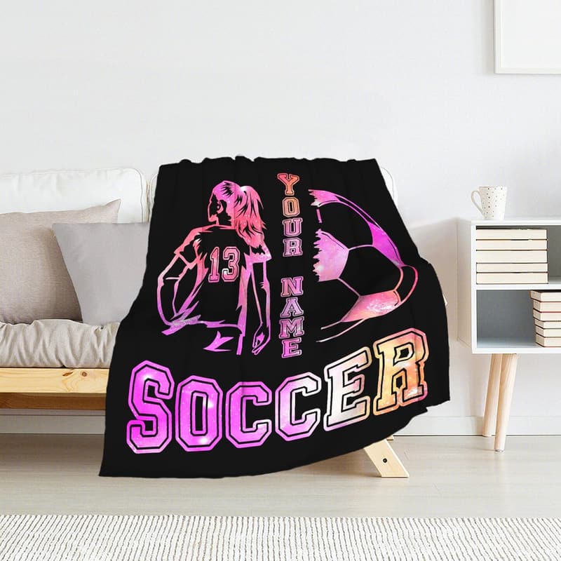 Personalized Soccer Throw Blanket for Girls - Soft & Warm 40x50