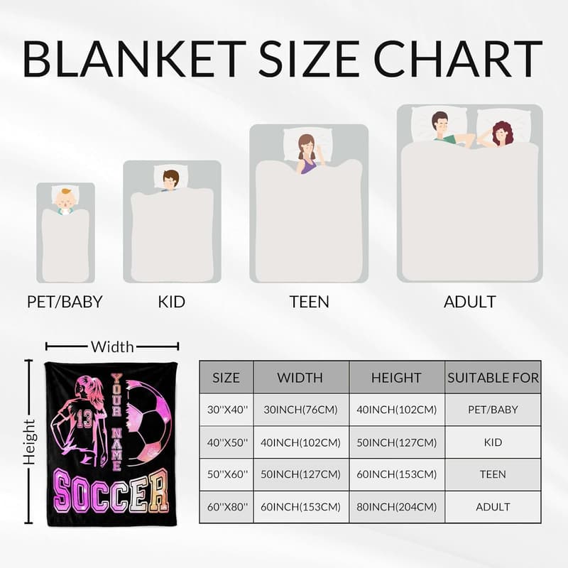 Personalized Soccer Throw Blanket for Girls - Soft & Warm 40x50