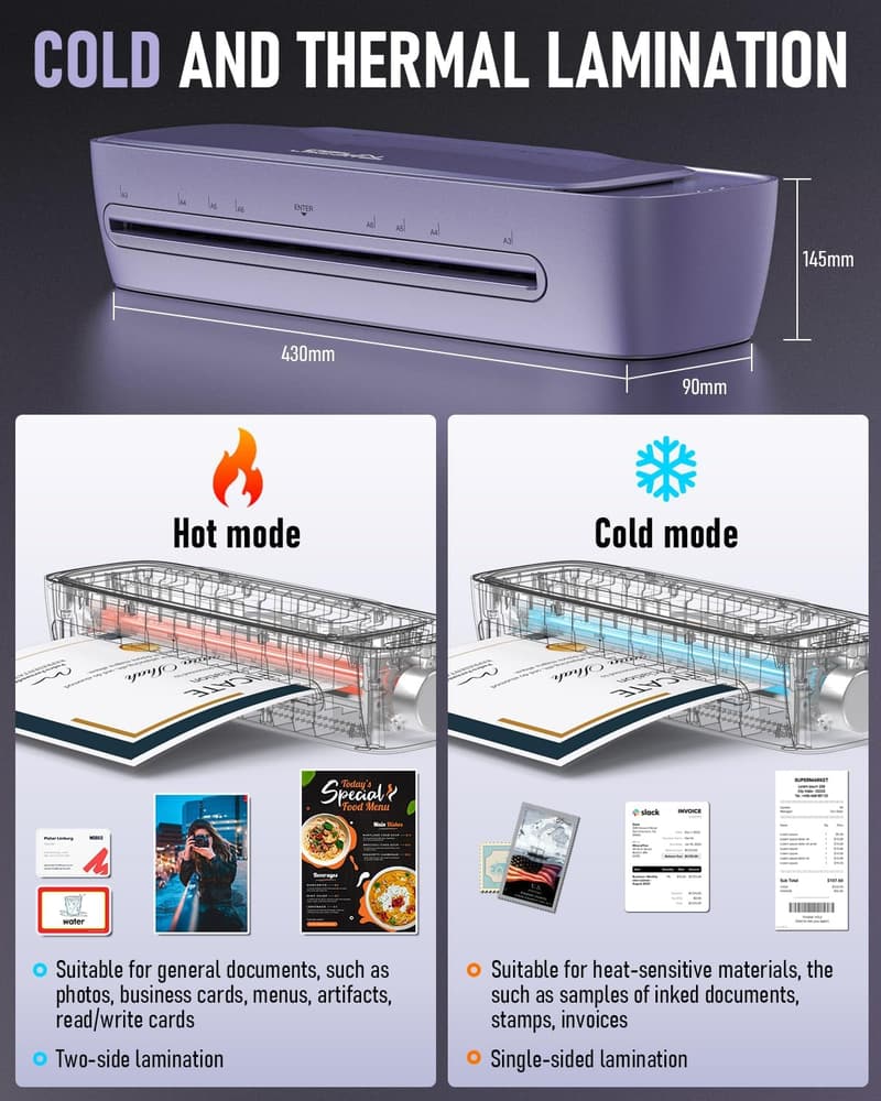 A3 Laminator Machine - 9-in-1 Cold/Hot, 11x17 with 30 Sheets