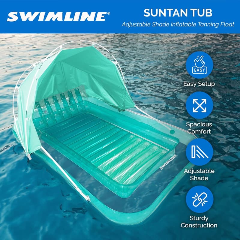 Inflatable Tanning Float with Adjustable Pillow for Pool Relaxation