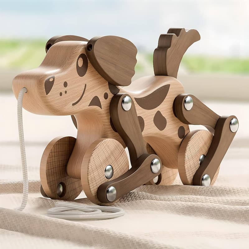 Wooden Pull-Along Dog Toy for Toddlers 1-4 Years