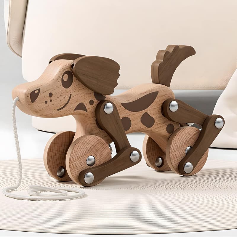 Wooden Pull-Along Dog Toy for Toddlers 1-4 Years