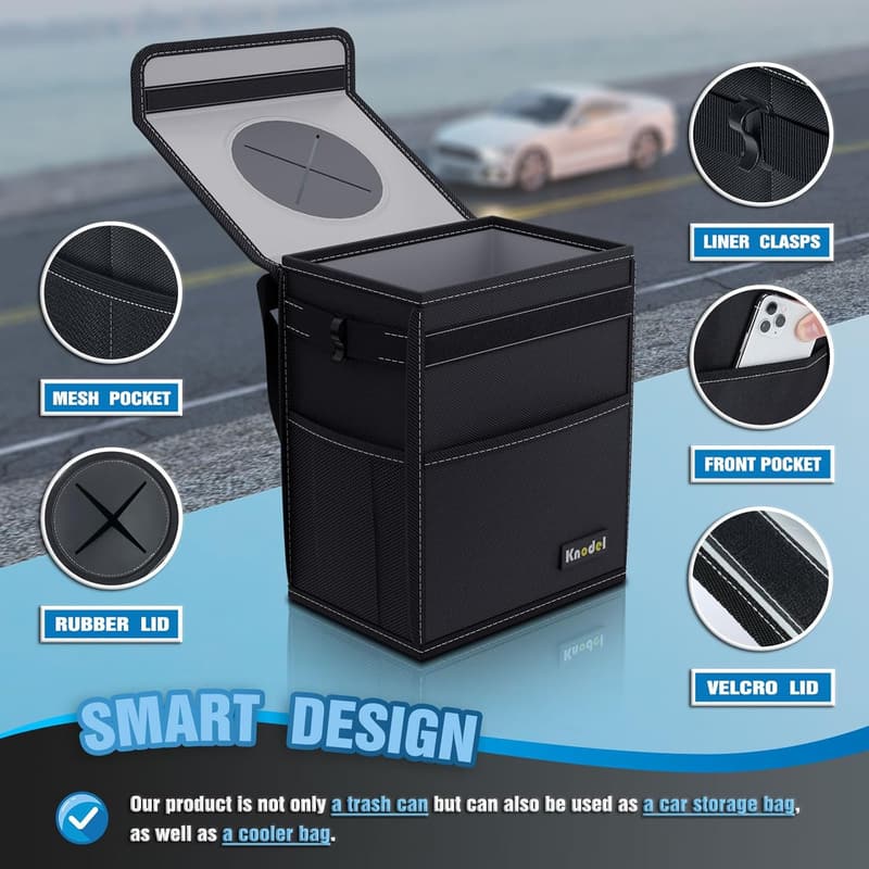 Leak-Proof Waterproof Car Trash Can - 2 Gallon, Black