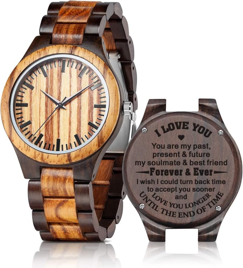 Personalized Engraved Wooden Watch for Him - Custom Anniversary Gift