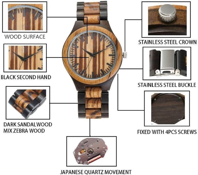 Personalized Engraved Wooden Watch for Him - Custom Anniversary Gift