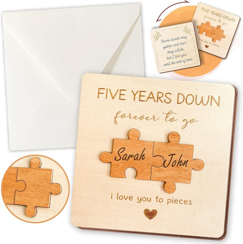 5th Anniversary Card Gift for Him - Wooden Keepsake Card