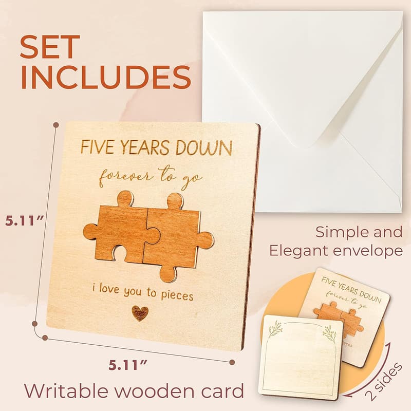 5th Anniversary Card Gift for Him - Wooden Keepsake Card