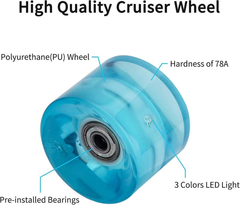 60mm 78A Blue LED Longboard Skateboard Wheels with ABEC-9 Bearings