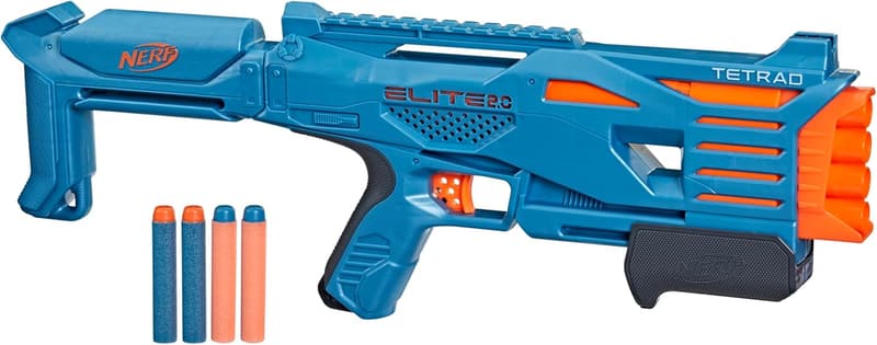 NERF Elite 2.0 Tetrad QS-4 Blaster with 4 Darts & Custom Rail