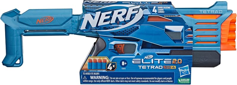 NERF Elite 2.0 Tetrad QS-4 Blaster with 4 Darts & Custom Rail