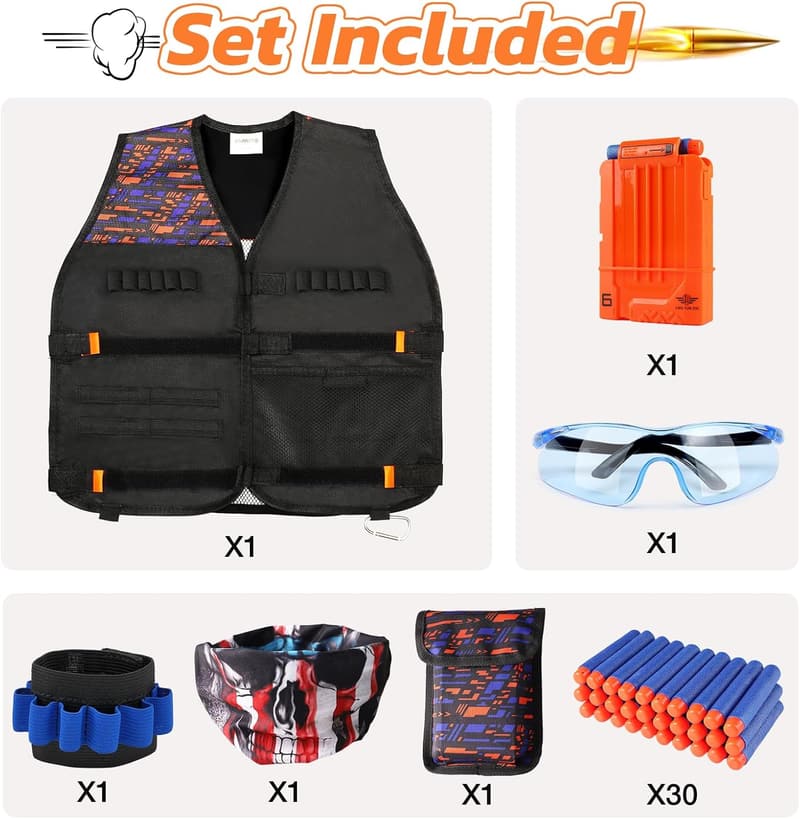 Kids Tactical Vest Kit for Nerf Guns with Refill Darts & Accessories