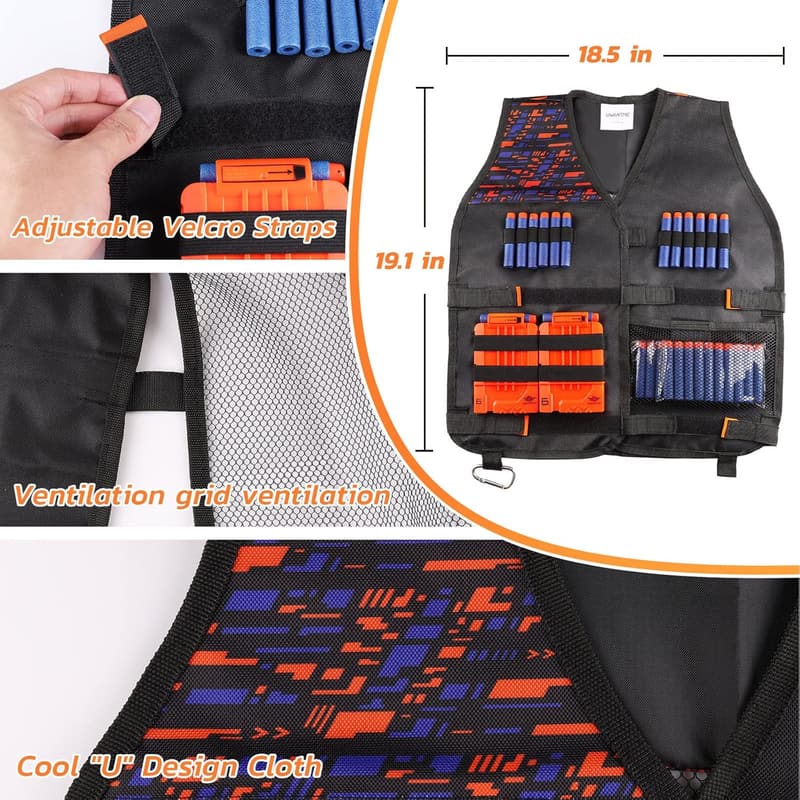 Kids Tactical Vest Kit for Nerf Guns with Refill Darts & Accessories
