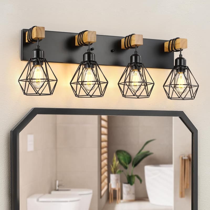 Rustic 4-Light Farmhouse Vanity Wall Lighting Fixture