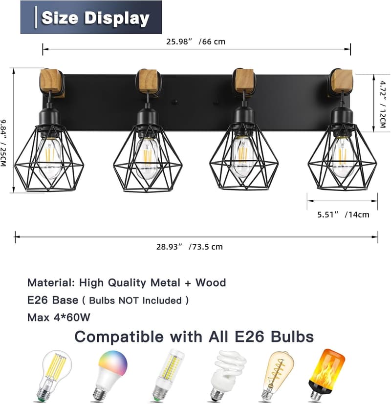 Rustic 4-Light Farmhouse Vanity Wall Lighting Fixture