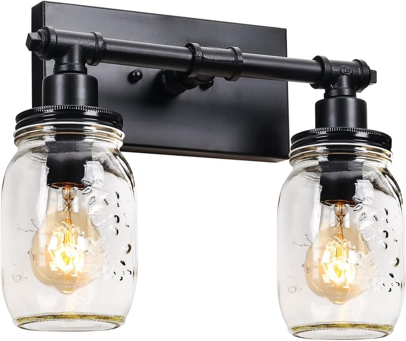 Industrial Vintage Mason Jar Vanity Light for Bathroom