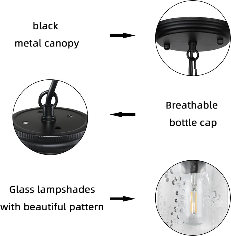 Farmhouse Black Pendant Light Fixture for Kitchen & Entryway
