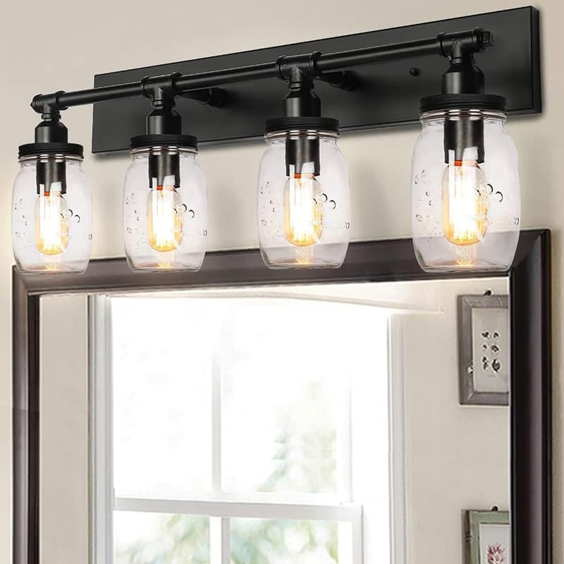 Industrial Black Vintage Bathroom Vanity Light Fixtures with Glass Shades