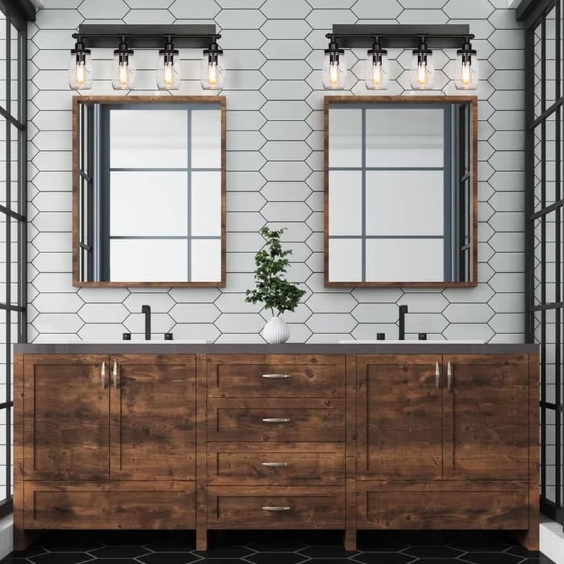 Industrial Black Vintage Bathroom Vanity Light Fixtures with Glass Shades