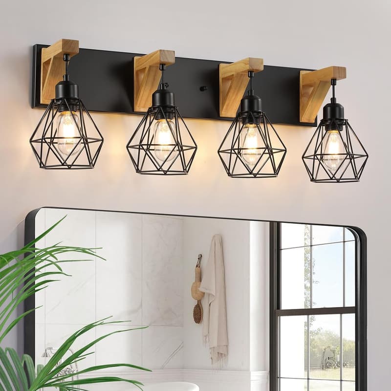 Rustic 4-Light Farmhouse Bathroom Vanity Fixture