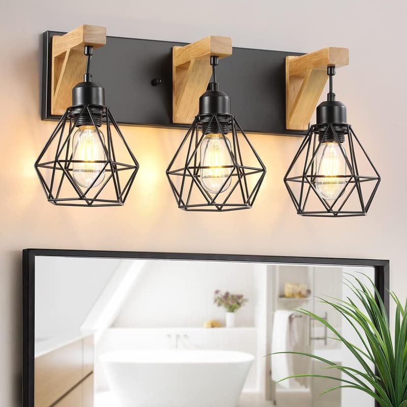 Rustic 3-Light Bathroom Vanity Light Fixture with Metal Shade