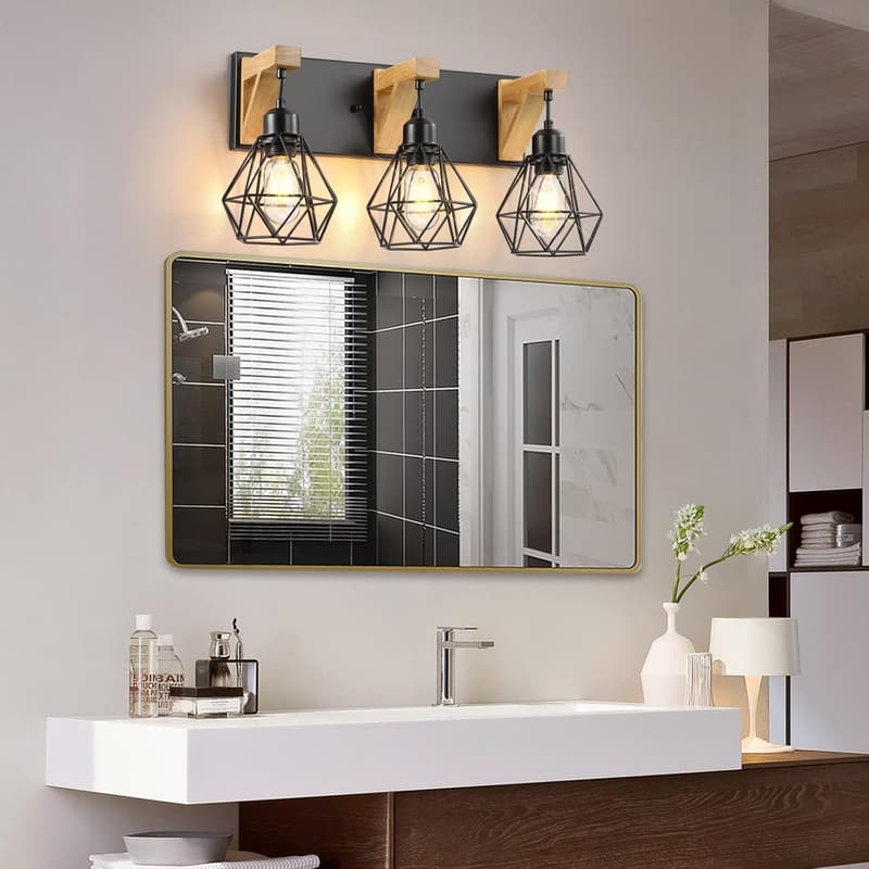 Rustic 3-Light Bathroom Vanity Light Fixture with Metal Shade
